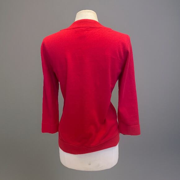 Beautiful Calvin Klein Size XL Red Pearl Neck 3/4 Sleeve Flat Knit Sweater - Picture 3 of 7